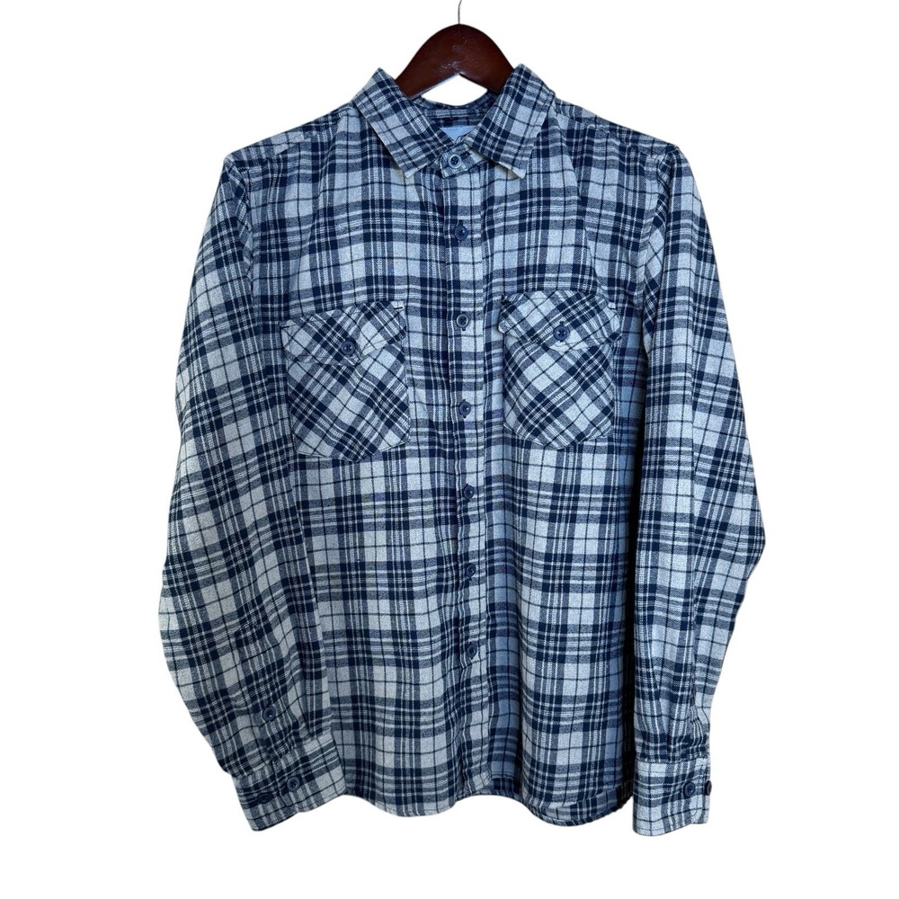 Berdels Santa Cruz Blue Plaid Flannel Button Up Mens Size Medium Surfer Skater